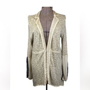 Gabby Isabella Cardigan Knit Sweater Cream With Black Lightweight,‎ Size L